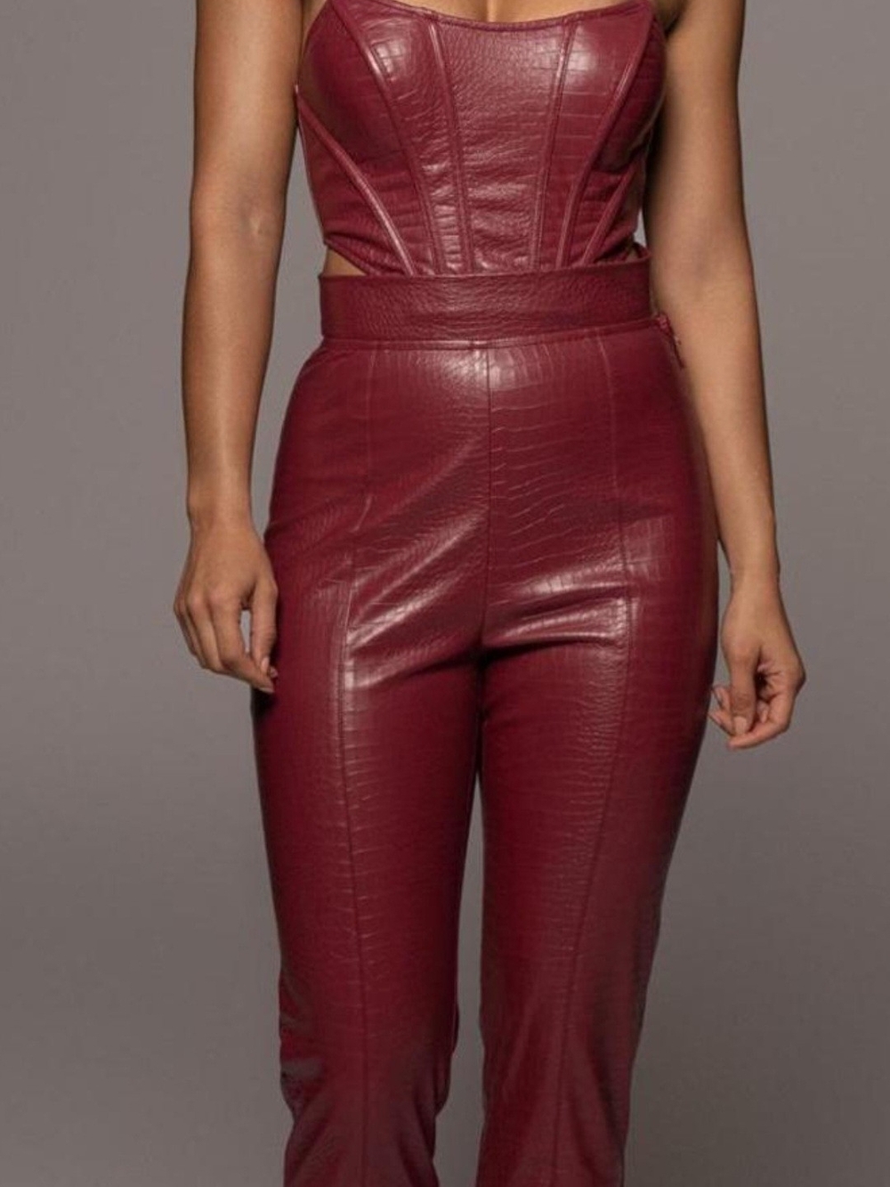 JLUXLABEL Faux Croc Pants in Deep Berry